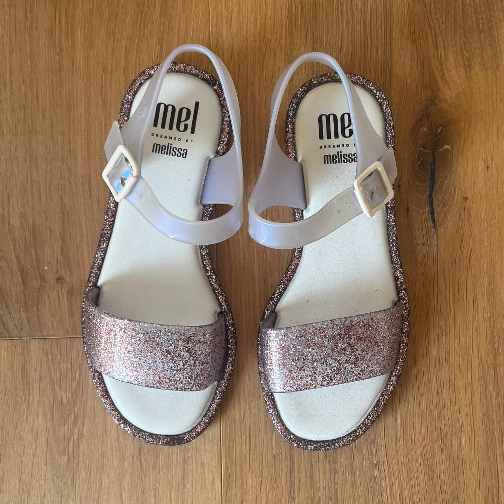 MINI MELISSA KIDS MEL MAR SANDAL GIRLS GLITTER PINK SIZE 1 iridescent straps